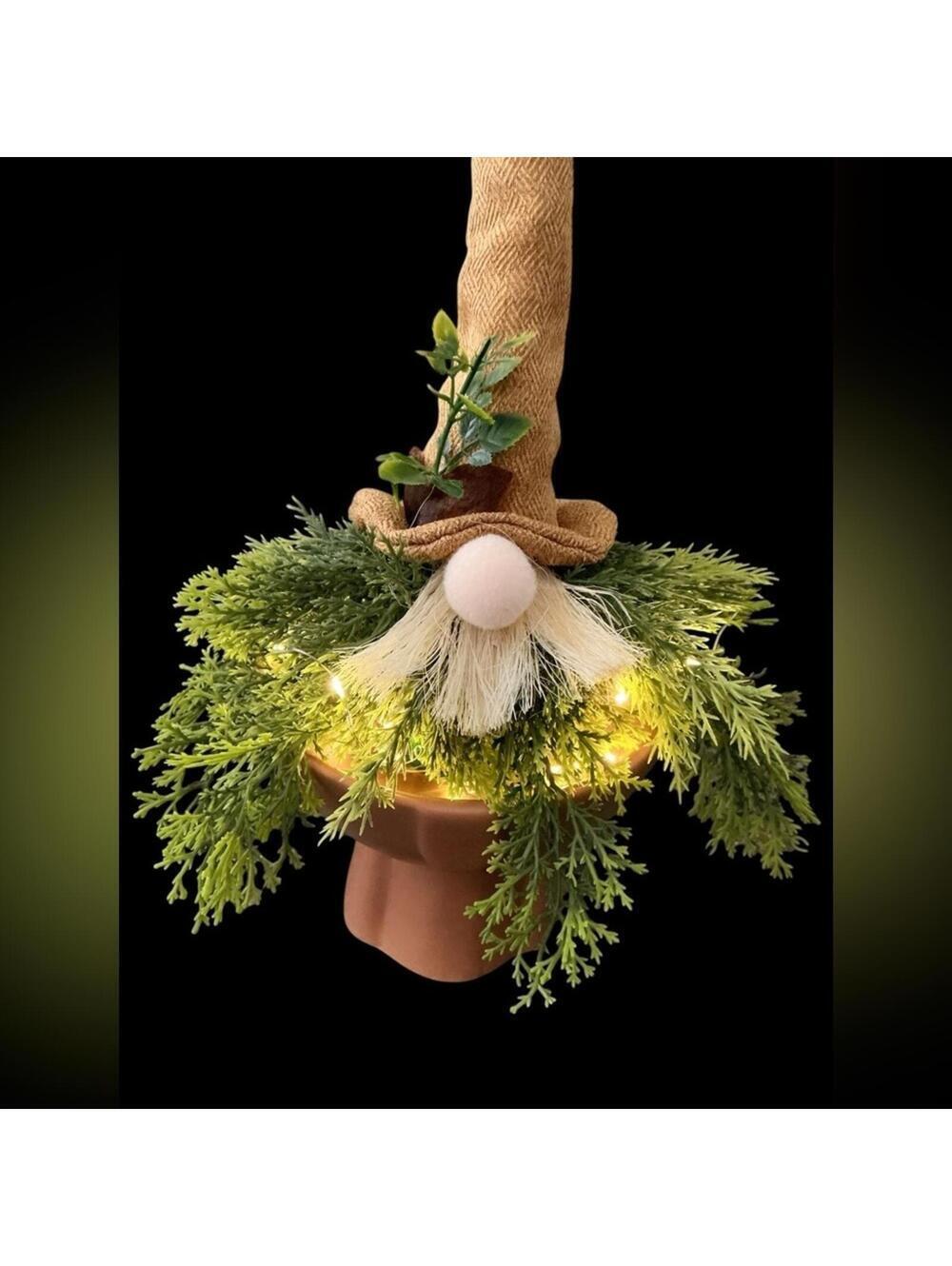 Handcrafted Whimsical Lighted Gnome with Greenery & Rustic Hat - Picture 3 of 6